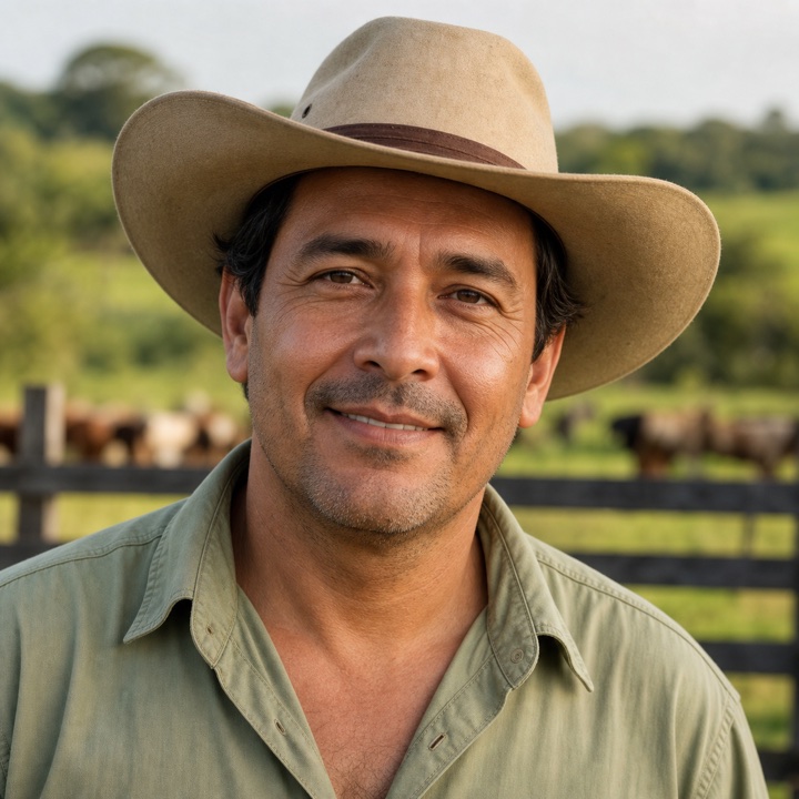 Foto referencial IA de Propietario de finca piloto